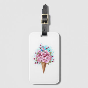 Pink Sakura Ice Cream Waffle Cone Luggage Tag
