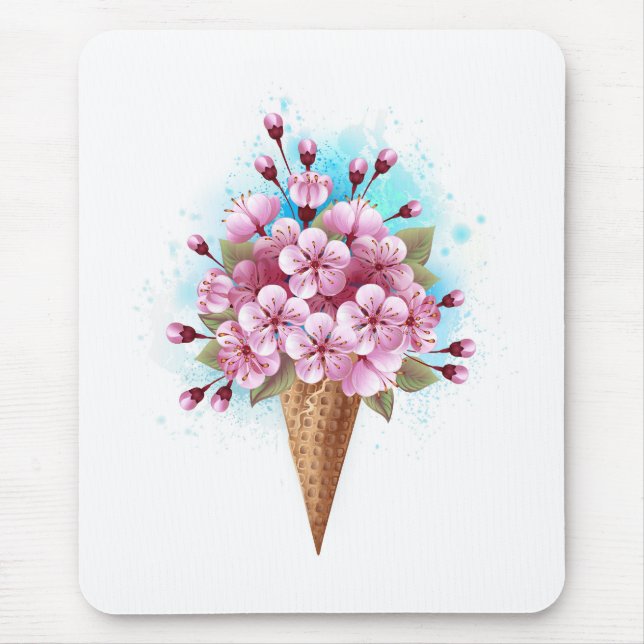 Pink Sakura Ice Cream Waffle Cone Mouse Pad (Front)