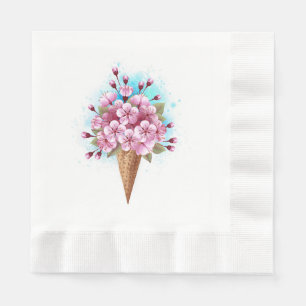 Pink Sakura Ice Cream Waffle Cone Napkin