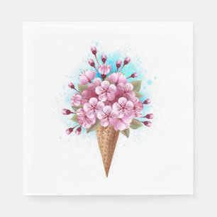 Pink Sakura Ice Cream Waffle Cone Napkin