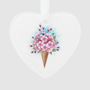 Pink Sakura Ice Cream Waffle Cone Ornament