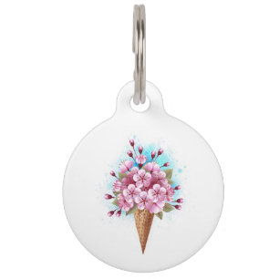 Pink Sakura Ice Cream Waffle Cone Pet Tag