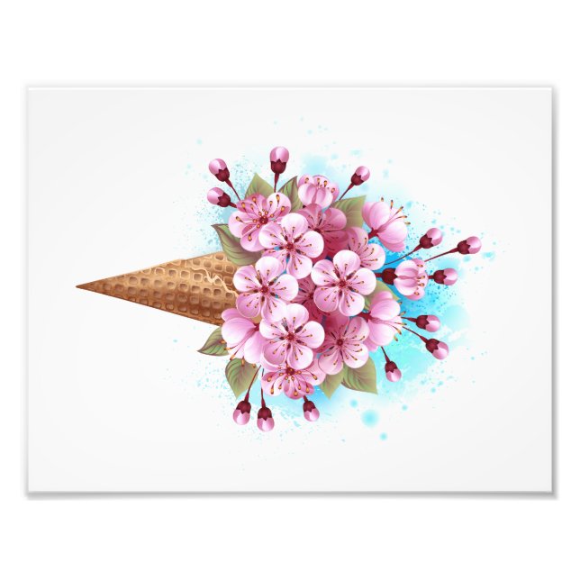 Pink Sakura Ice Cream Waffle Cone Photo Print (Front)