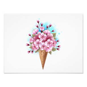 Pink Sakura Ice Cream Waffle Cone Photo Print