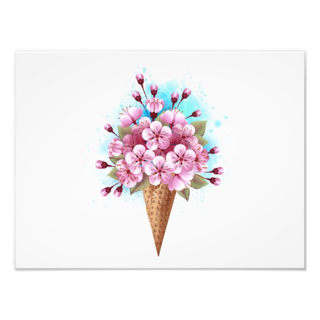 Pink Sakura Ice Cream Waffle Cone Photo Print (Front)