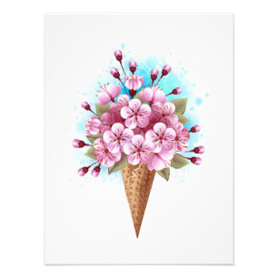 Pink Sakura Ice Cream Waffle Cone Photo Print