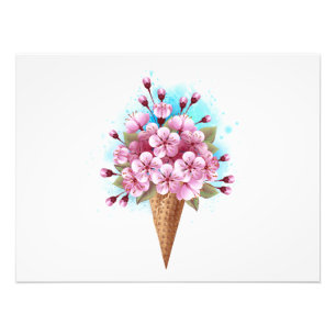 Pink Sakura Ice Cream Waffle Cone Photo Print