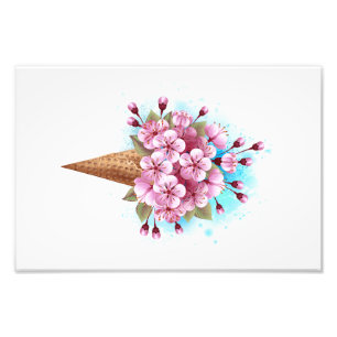 Pink Sakura Ice Cream Waffle Cone Photo Print