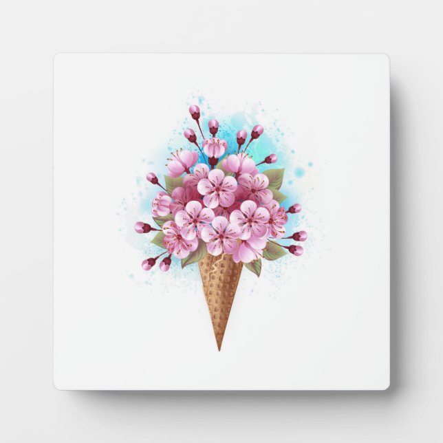 Pink Sakura Ice Cream Waffle Cone Plaque (Front)