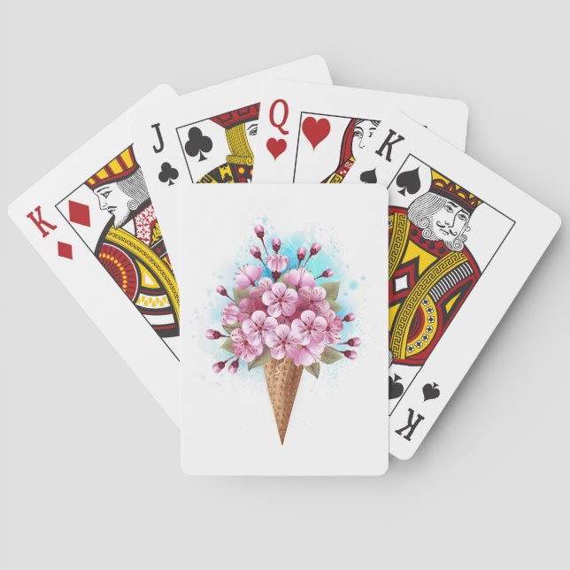 Pink Sakura Ice Cream Waffle Cone Playing Cards (Back)