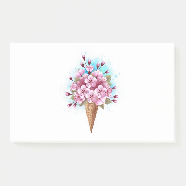 Pink Sakura Ice Cream Waffle Cone Post-it Notes (Front)