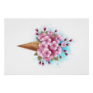 Pink Sakura Ice Cream Waffle Cone Poster