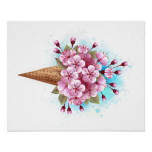 Pink Sakura Ice Cream Waffle Cone Poster