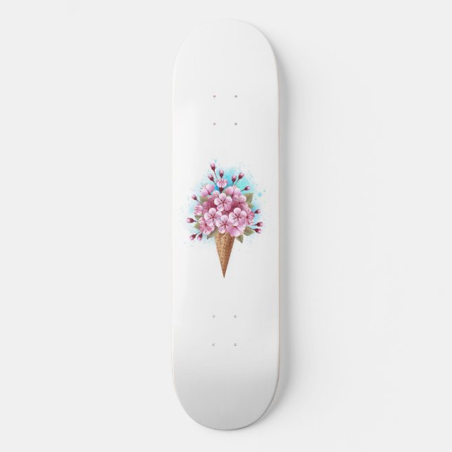Pink Sakura Ice Cream Waffle Cone Skateboard (Front)