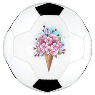 Pink Sakura Ice Cream Waffle Cone Soccer Ball