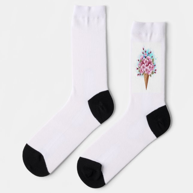Pink Sakura Ice Cream Waffle Cone Socks (Left)