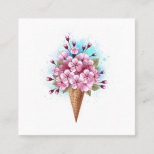 Pink Sakura Ice Cream Waffle Cone Square Business Card