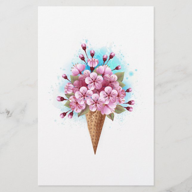 Pink Sakura Ice Cream Waffle Cone Stationery (Front)