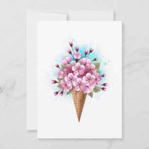 Pink Sakura Ice Cream Waffle Cone Thank You Card