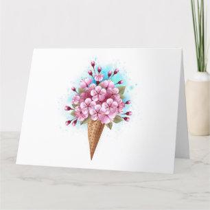Pink Sakura Ice Cream Waffle Cone Thank You Card