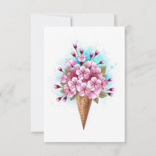 Pink Sakura Ice Cream Waffle Cone Thank You Card