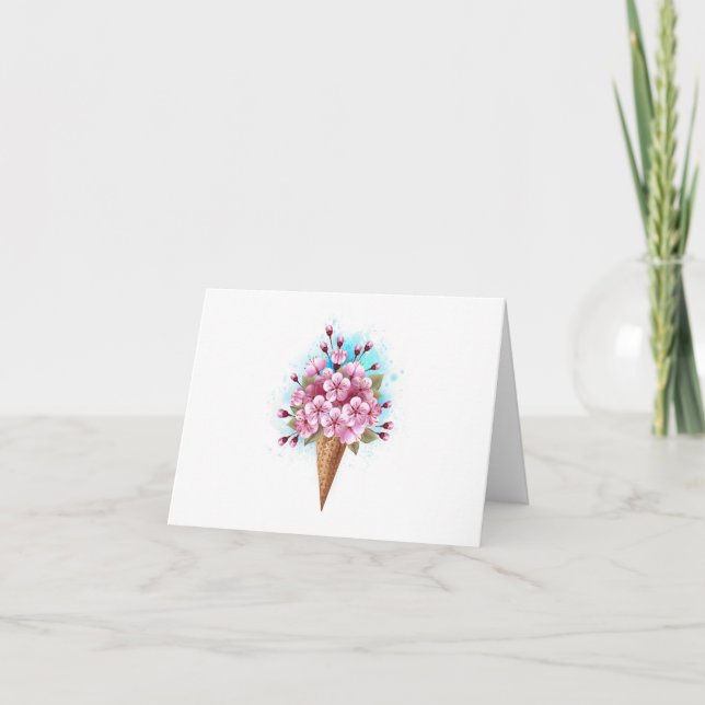 Pink Sakura Ice Cream Waffle Cone Thank You Card (Front)