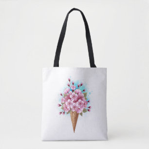 Pink Sakura Ice Cream Waffle Cone Tote Bag