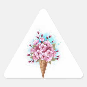 Pink Sakura Ice Cream Waffle Cone Triangle Sticker
