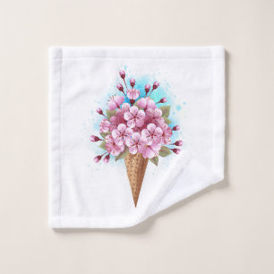 Pink Sakura Ice Cream Waffle Cone Wash Cloth
