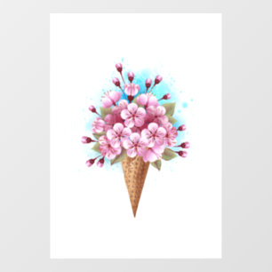 Pink Sakura Ice Cream Waffle Cone Window Cling