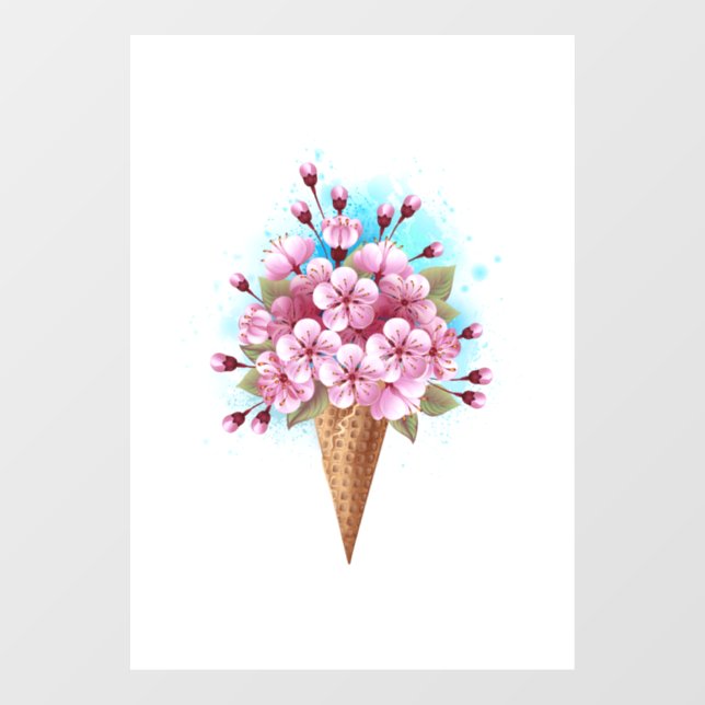 Pink Sakura Ice Cream Waffle Cone Window Cling (Sheet)