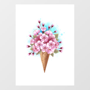 Pink Sakura Ice Cream Waffle Cone Window Cling