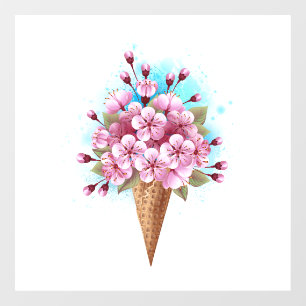 Pink Sakura Ice Cream Waffle Cone Window Cling