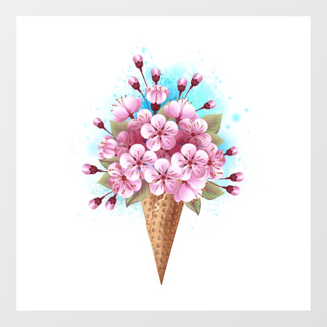 Pink Sakura Ice Cream Waffle Cone Window Cling (Sheet)