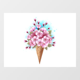 Pink Sakura Ice Cream Waffle Cone Window Cling