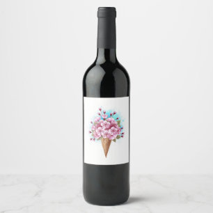 Pink Sakura Ice Cream Waffle Cone Wine Label