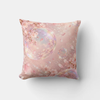 Pink Sakura Iridescent Bubble Dream Throw Pillow