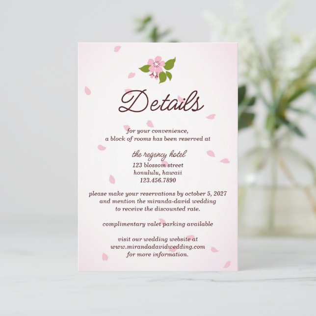 Pink Sakura Japanese Cherry Blossoms Wedding Enclosure Card (Standing Front)
