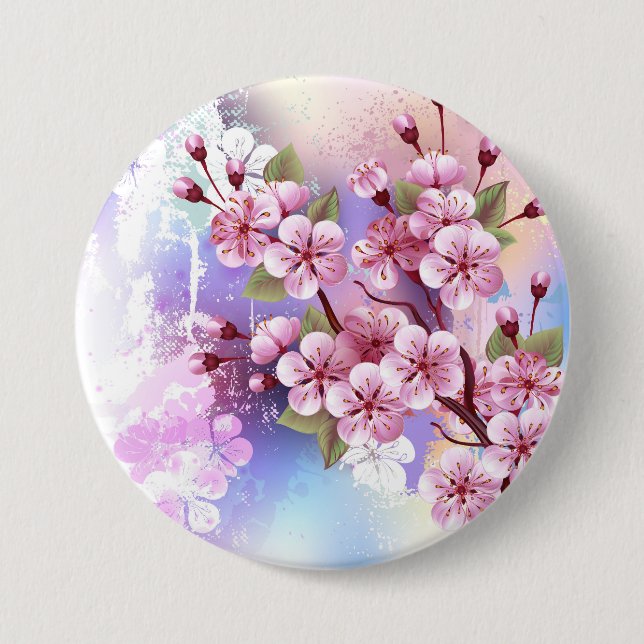 Pink Sakura on Painting Background 3 Inch Round Button (Front)