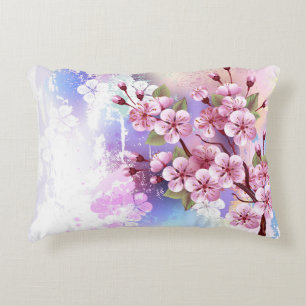 Pink Sakura on Painting Background Accent Pillow