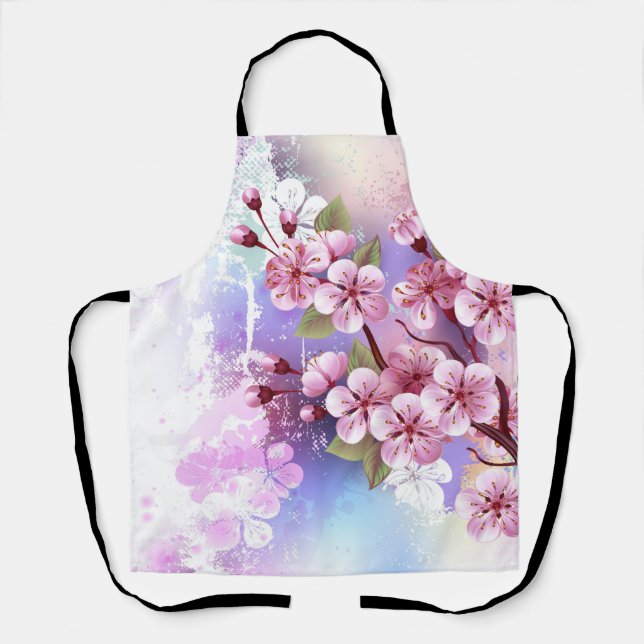 Pink Sakura on Painting Background Apron (Front)