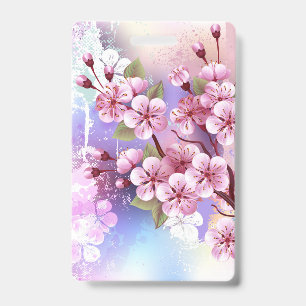 Pink Sakura on Painting Background Badge