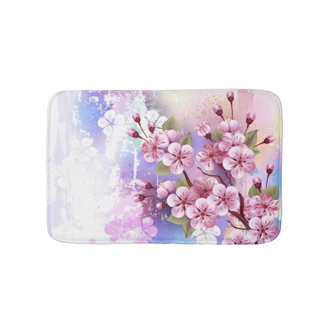Pink Sakura on Painting Background Bath Mat (Front)