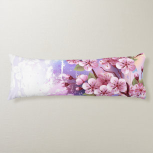 Pink Sakura on Painting Background Body Pillow
