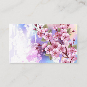 Pink Sakura on Painting Background Calling Card