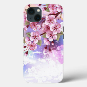 Pink Sakura on Painting Background iPhone 13 Case