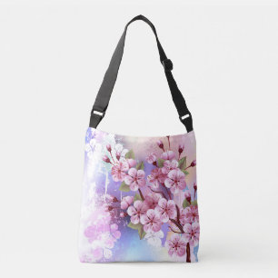 Pink Sakura on Painting Background Crossbody Bag