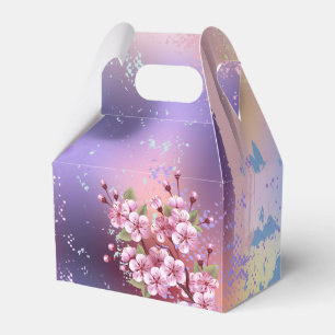 Pink Sakura on Painting Background Favor Box