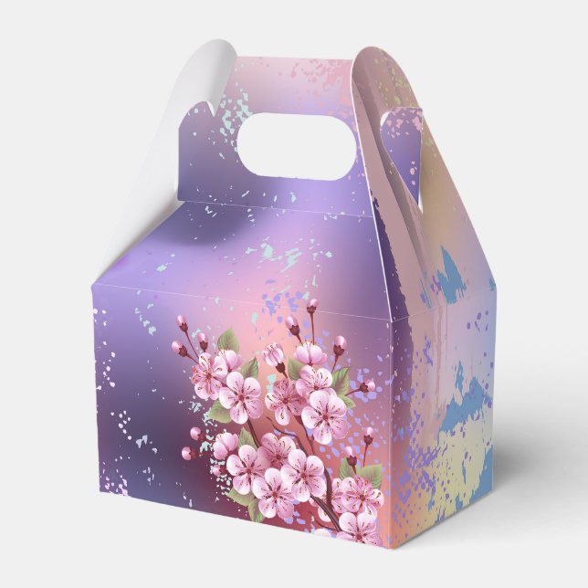 Pink Sakura on Painting Background Favor Box (Front Side)