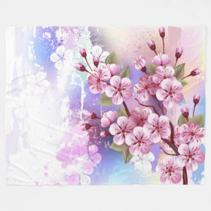 Pink Sakura on Painting Background Fleece Blanket